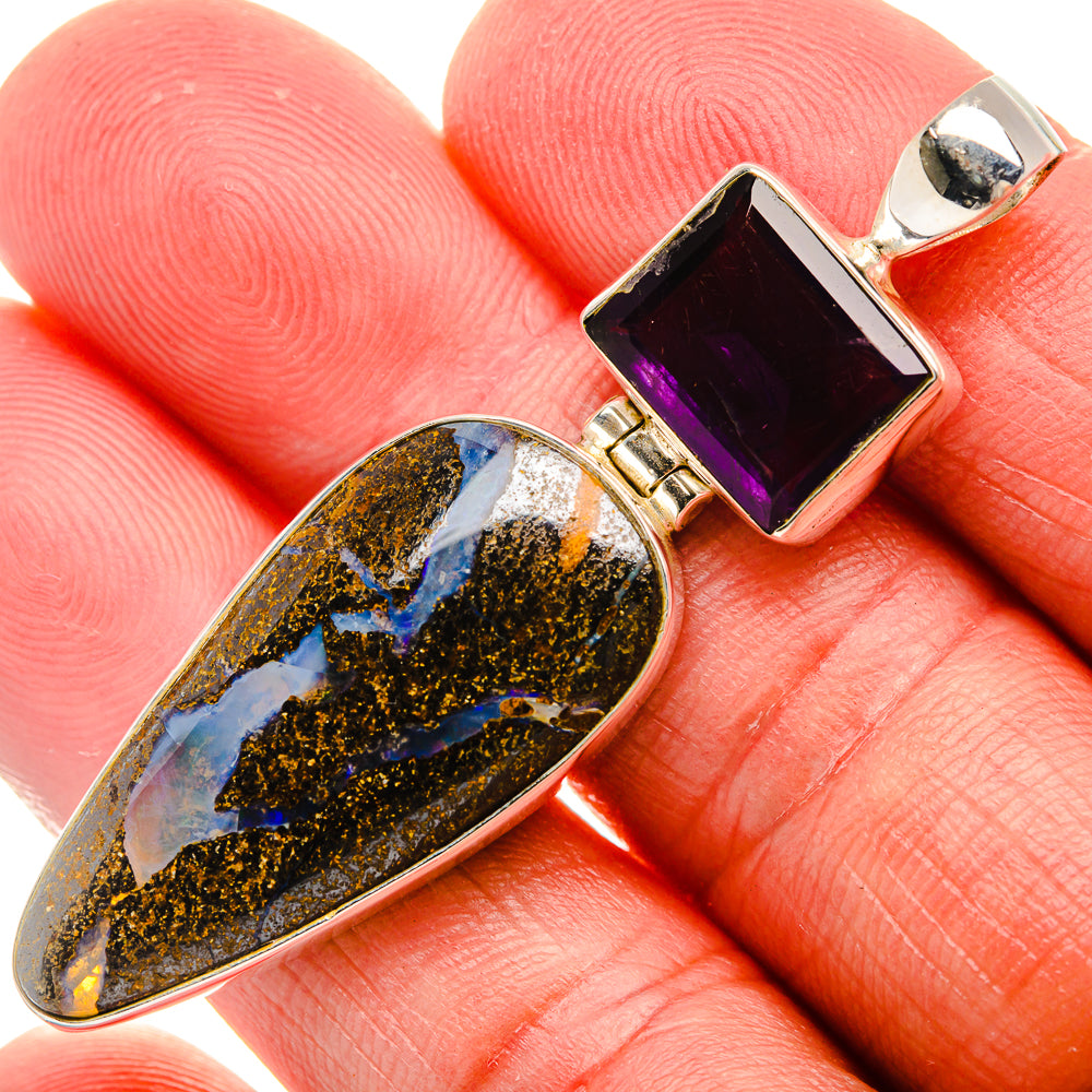 Boulder Opal, Amethyst Pendant 2 1/4" (925 Sterling Silver) PD37891