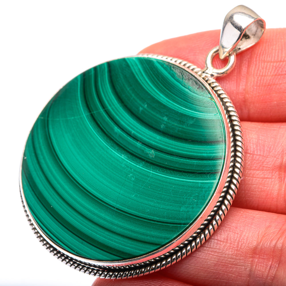 Malachite Coin Pendant 2" (925 Sterling Silver) PD38453