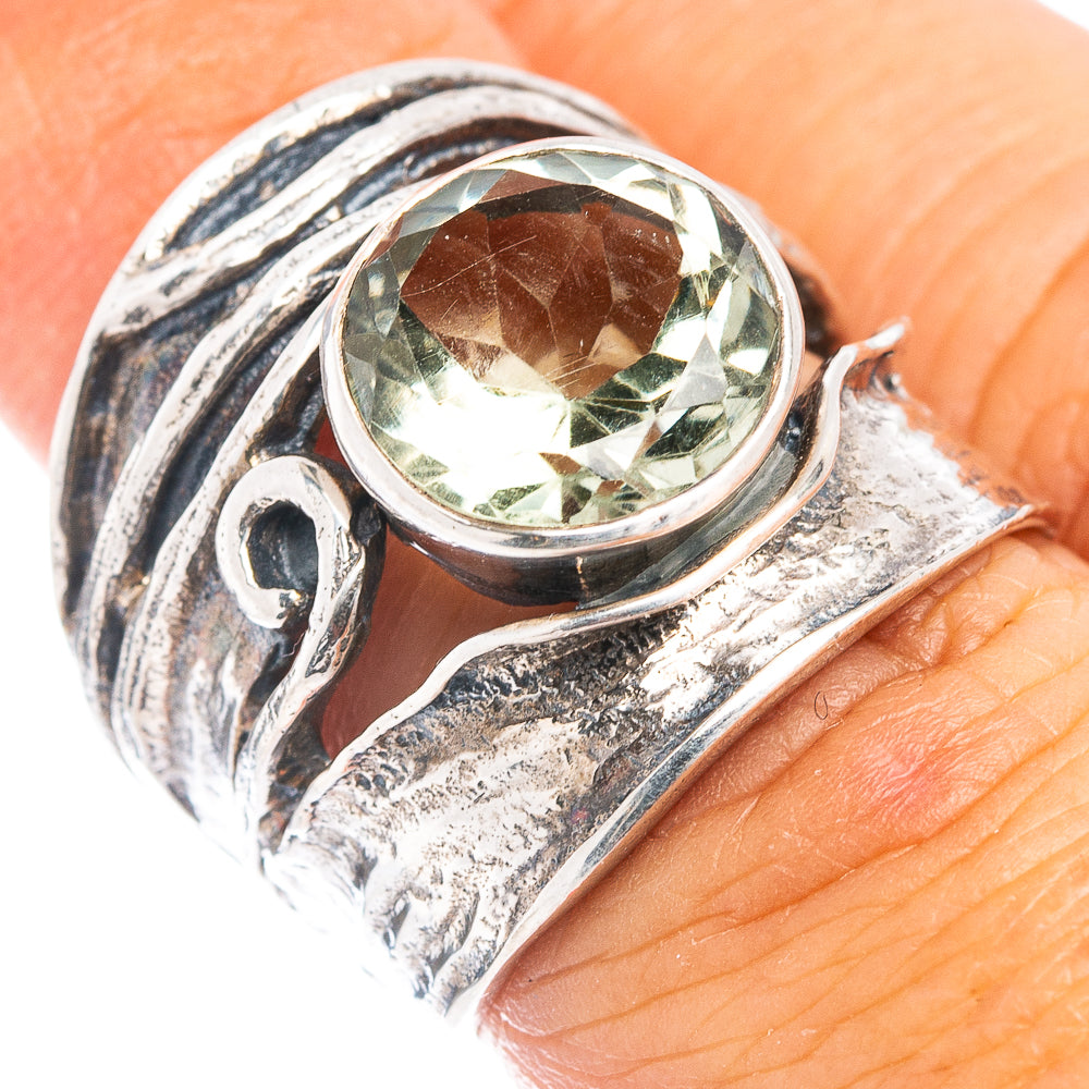 (Classic Series) Green Amethyst Ring Size 6.5 (.925 Sterling Silver)