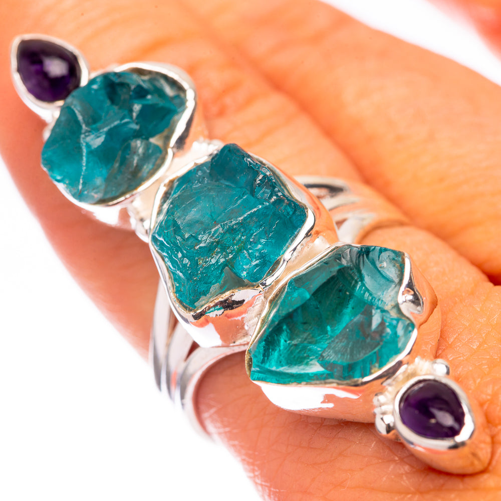 Large Raw Blue Fluorite, Amethyst 925 Sterling Silver Ring Size 8.25 (925 Sterling Silver) RING140457