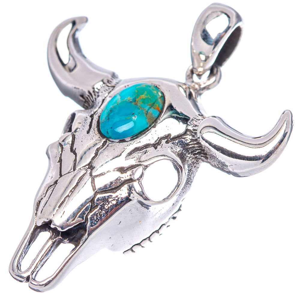 Mojave Turquoise Cow Skull Pendant 1 1/4" (.925 Sterling Silver)