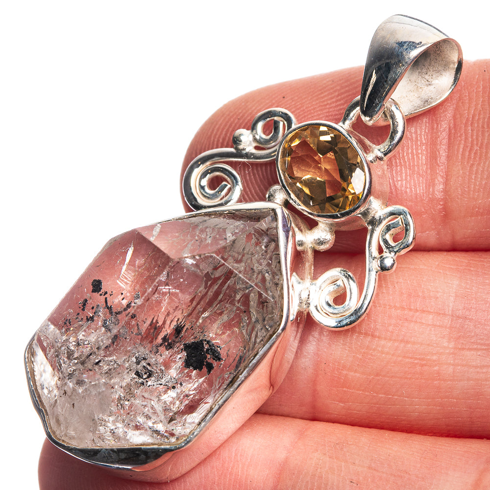 Herkimer Diamond, Citrine 925 Sterling Silver Pendant 1 3/4"