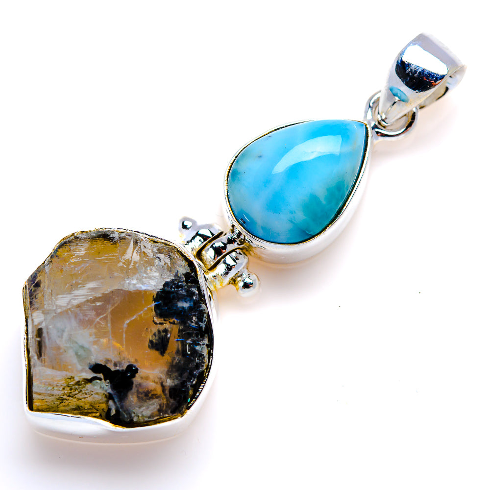 Herkimer Diamond, Larimar Pendant 2" (925 Sterling Silver) PD38063