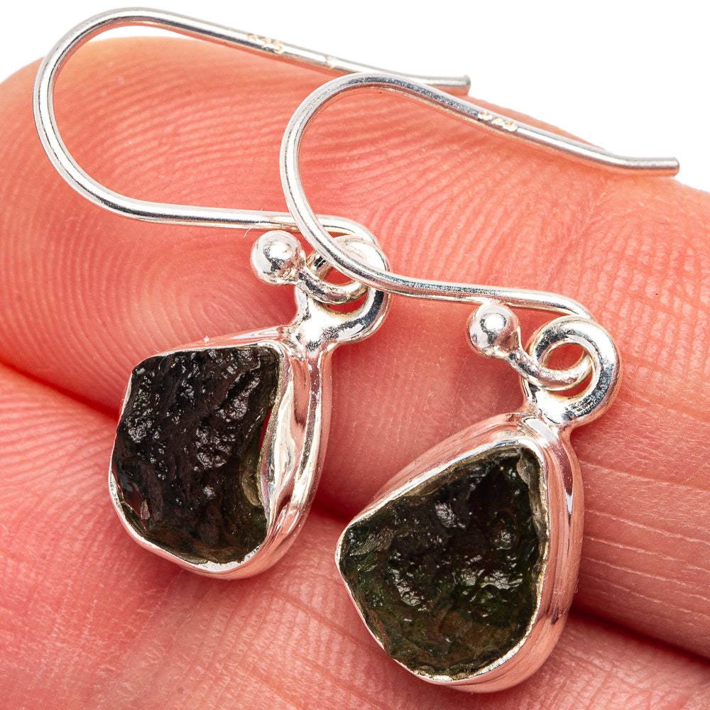 Rare Moldavite Earrings 1" (.925 Sterling Silver)