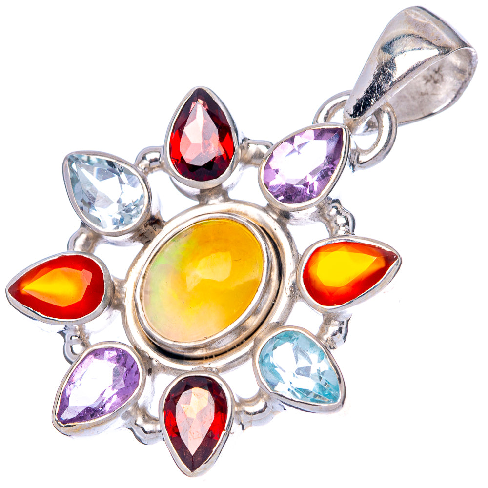 Rare Ethiopian Opal, Garnet, Amethyst, Blue Topaz, Carnelian Pendant 1 3/8" (925 Sterling Silver) P42823