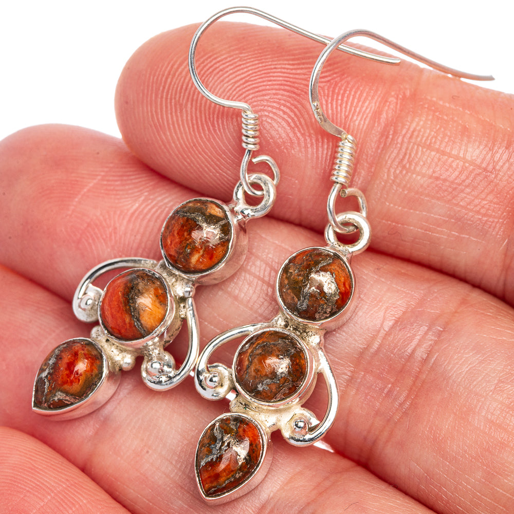 Orange Copper Composite Turquoise Earrings 1 5/8" (925 Sterling Silver) E1044
