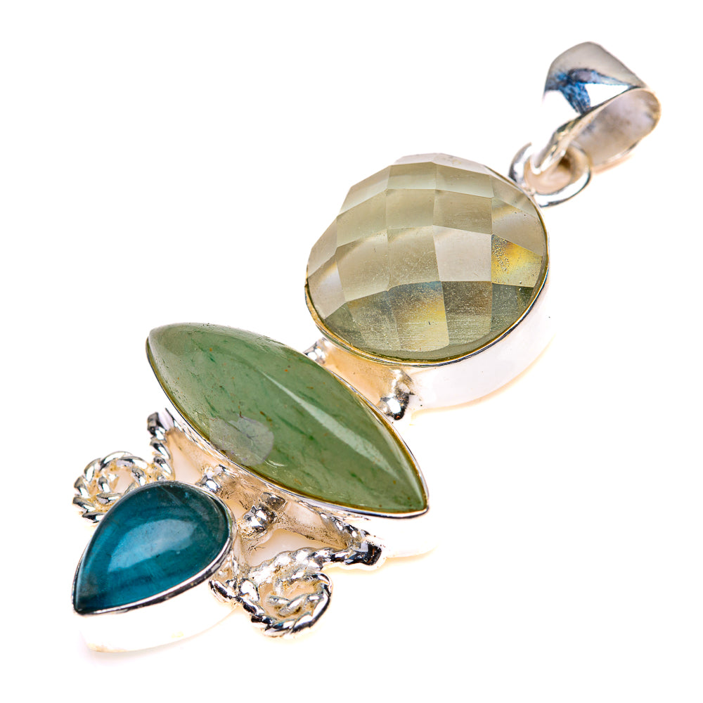 Prehnite, Green Amethyst, Blue Fluorite Pendant 1 7/8" (925 Sterling Silver) PD38494