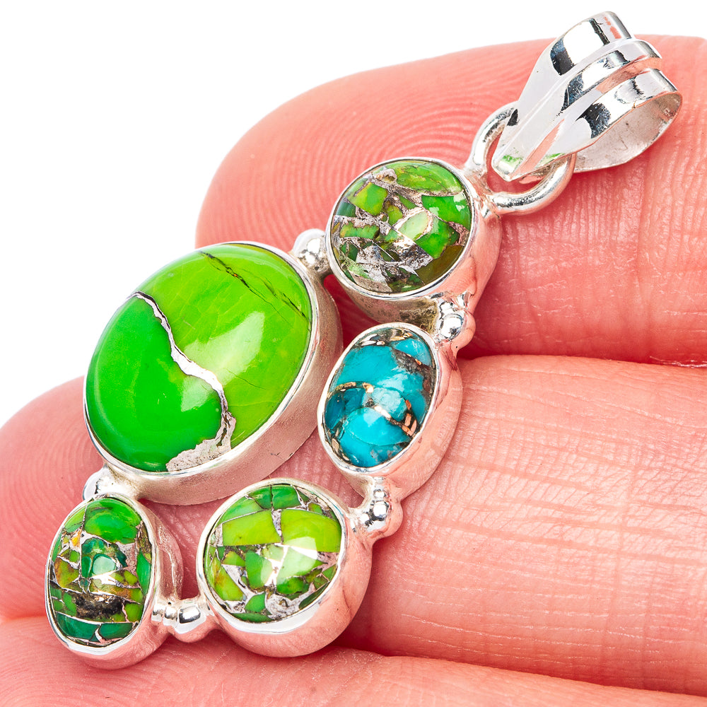 Green Blue Copper Composite Turquoise Pendant 1 1/2" (925 Sterling Silver) P41073