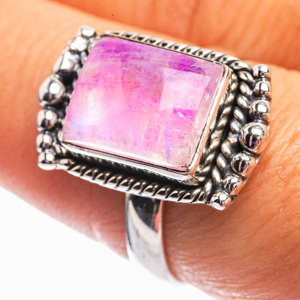 Pink Moonstone Ring Size 7.75 (925 Sterling Silver) R141981