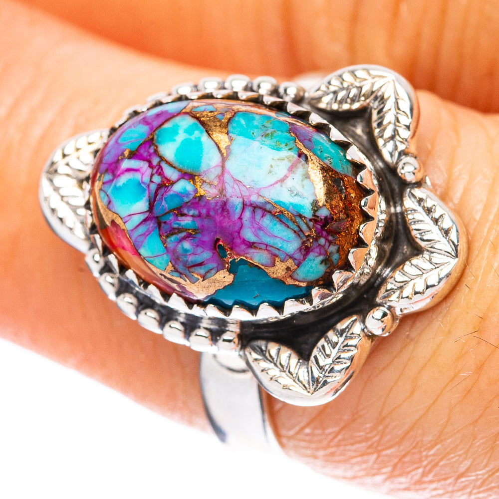 Kingman Pink Dahlia Turquoise Ring Size 7 (925 Sterling Silver) R4065