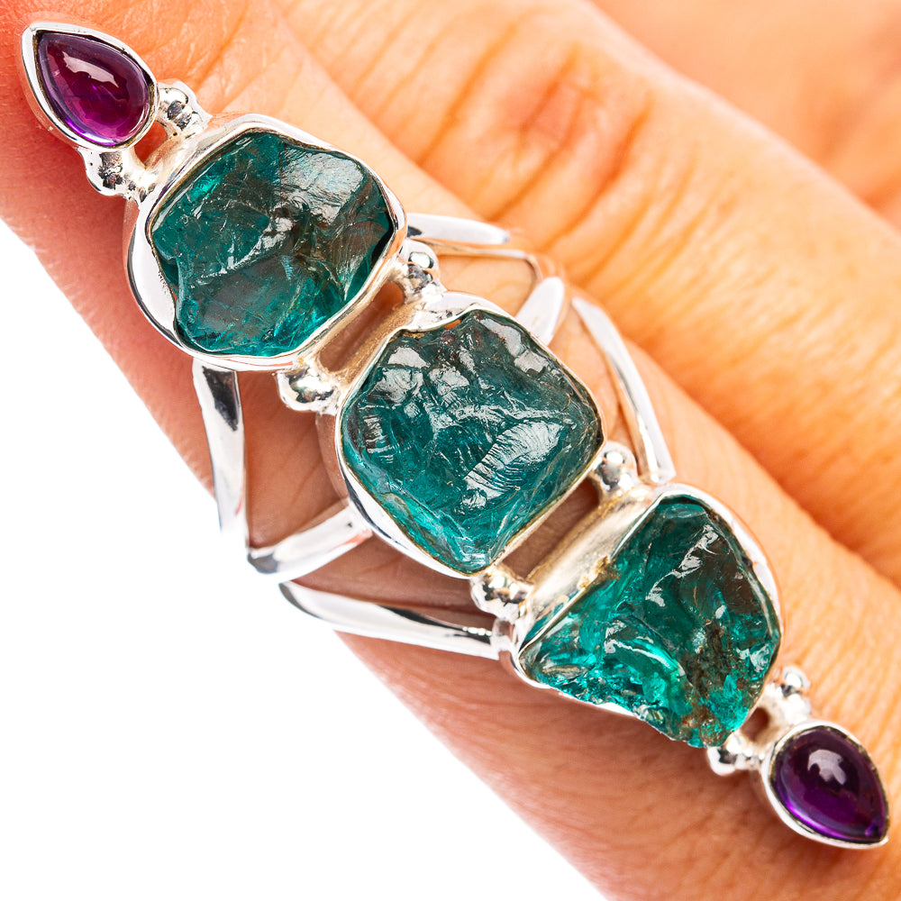 Premium Blue Fluorite, Amethyst Ring Size 7 (.925 Sterling Silver)