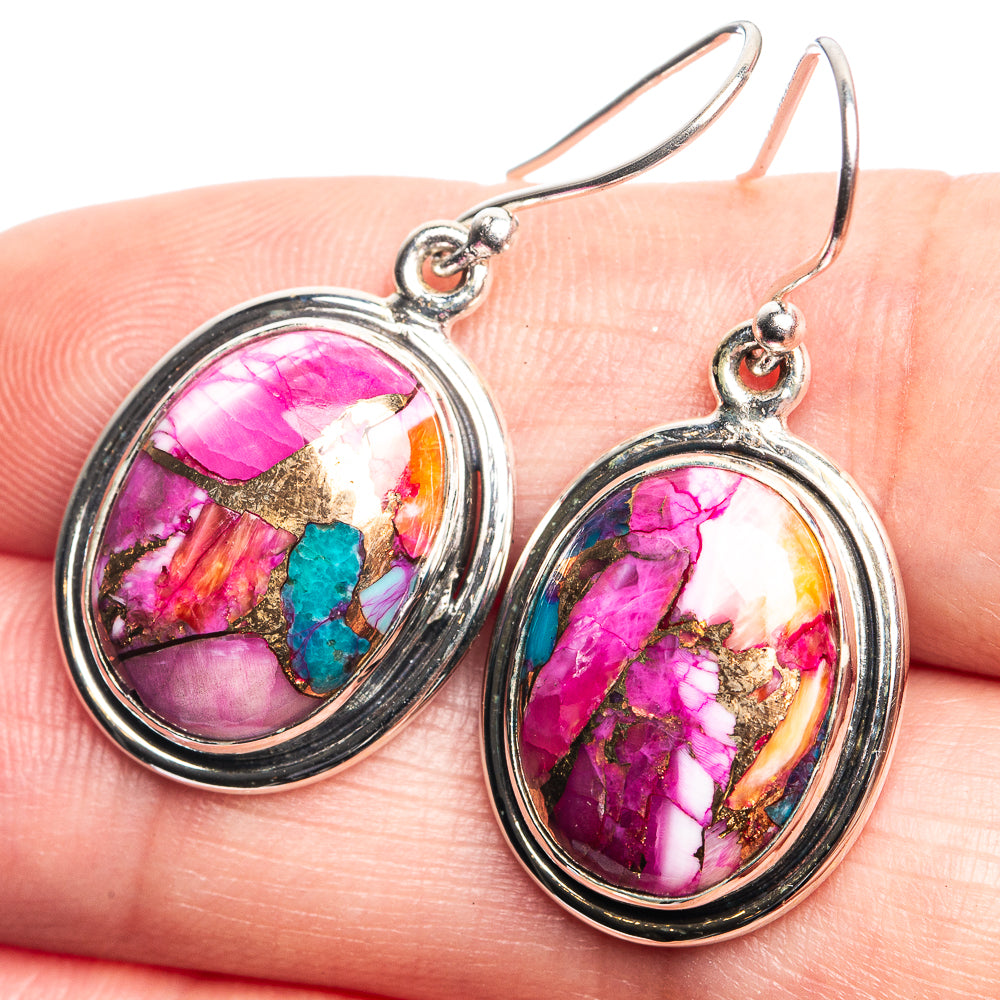 Kingman Pink Dahlia Turquoise Earrings 1 3/8" (925 Sterling Silver) E432784