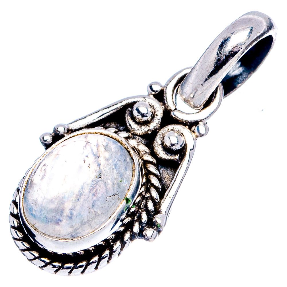 Rainbow Moonstone Dainty Pendant 7/8" (.925 Sterling Silver)