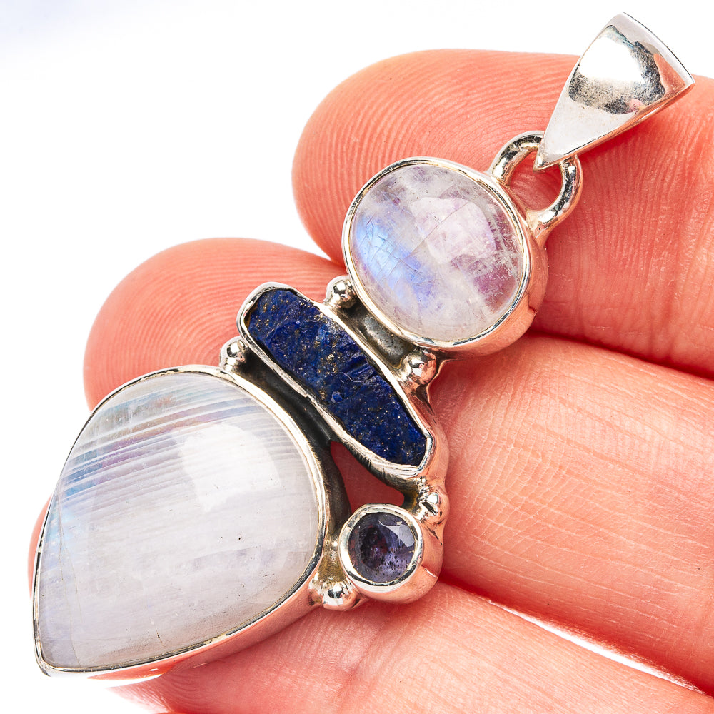 Rainbow Moonstone, Lapis Lazuli, Tanzanite 925 Sterling Silver Pendant 1 7/8" (925 Sterling Silver) P43679