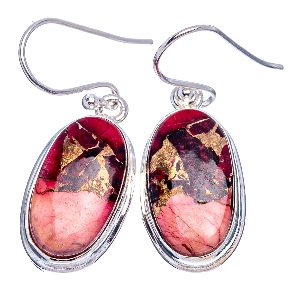 Red Dahlia Mohave Turquoise Earrings 1 3/8" (.925 Sterling Silver)