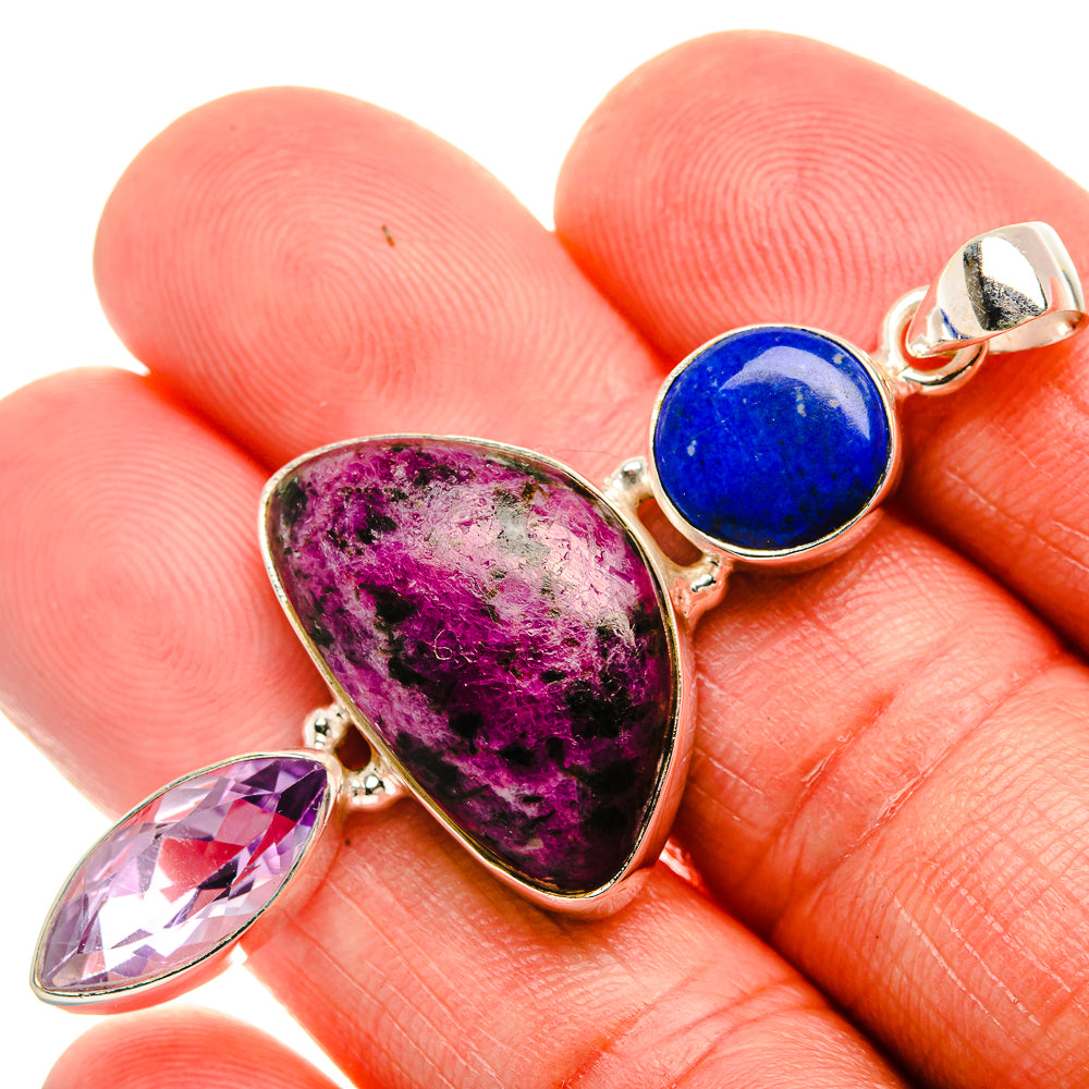 Russian Eudialyte, Amethyst, Lapis Lazuli 925 Sterling Silver Pendant 2 1/4" (925 Sterling Silver) PD38304