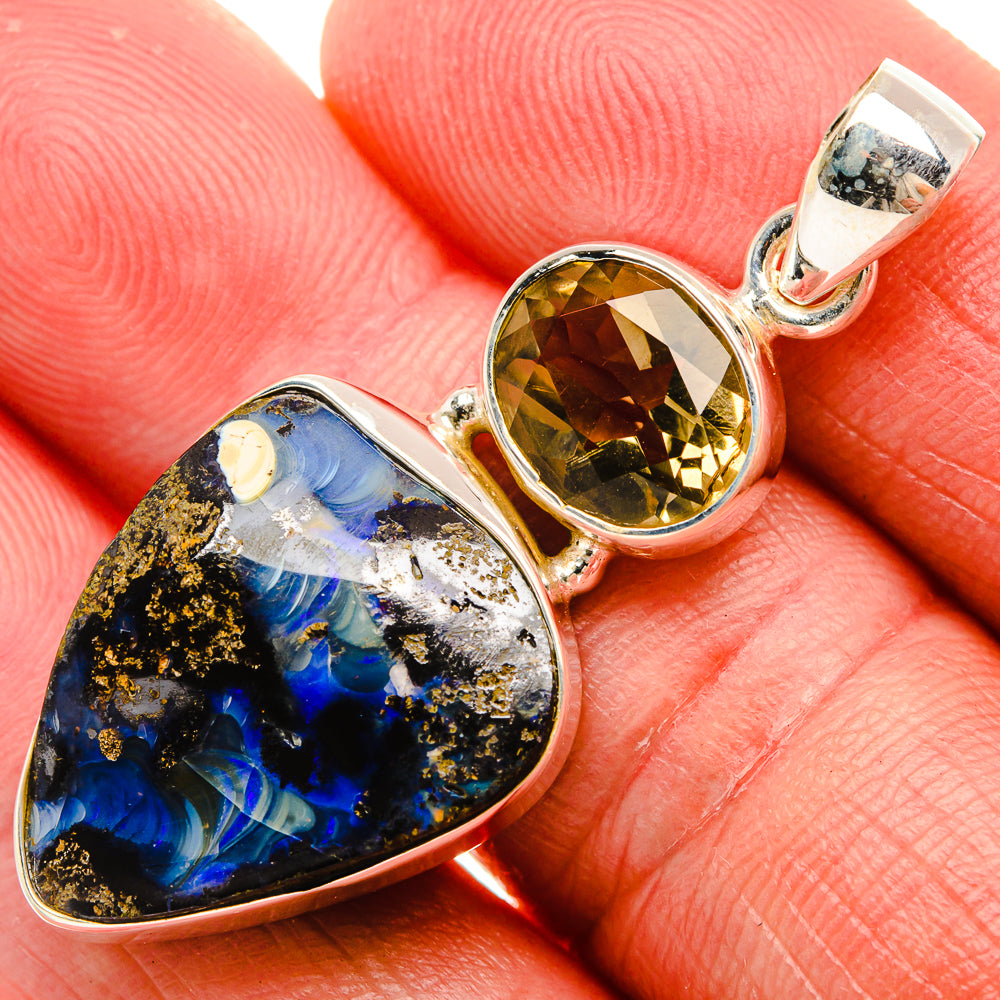 Boulder Opal, Citrine Pendant 1 3/4" (925 Sterling Silver) PD37923