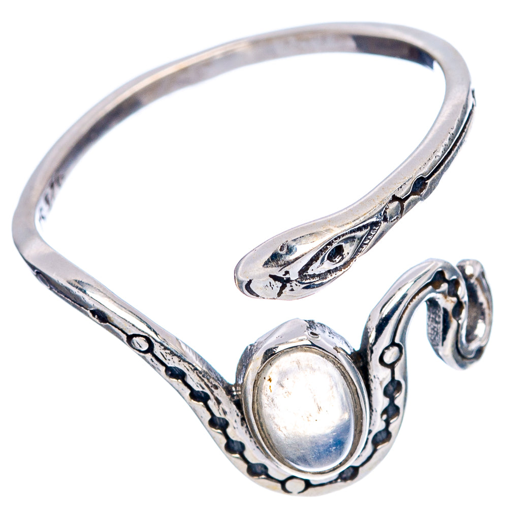 Rainbow Moonstone Snake Dainty Ring Size 8 Adjustable (.925 Sterling Silver)