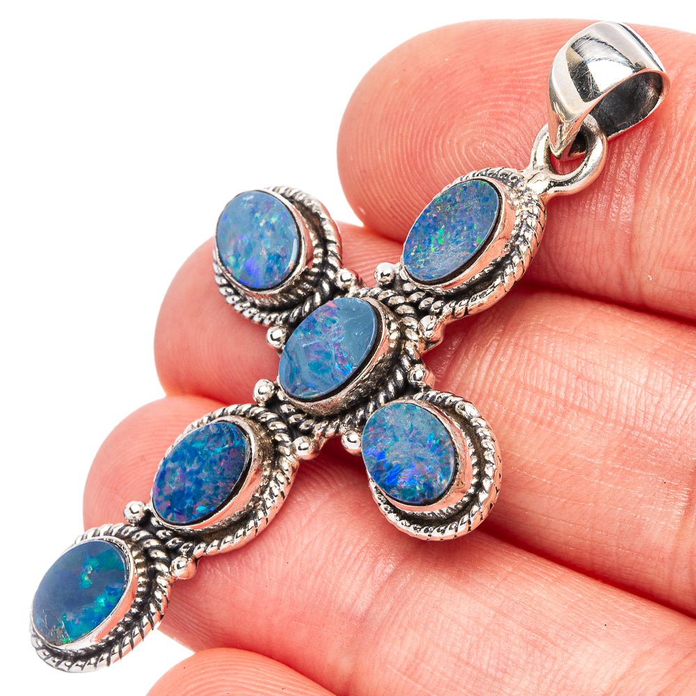 Rare Doublet Opal Cross Pendant 2" (925 Sterling Silver) P43145