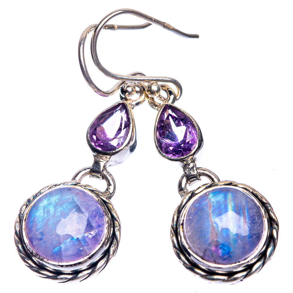 Rainbow Moonstone, Amethyst Earrings 1 5/8" (925 Sterling Silver) E432661