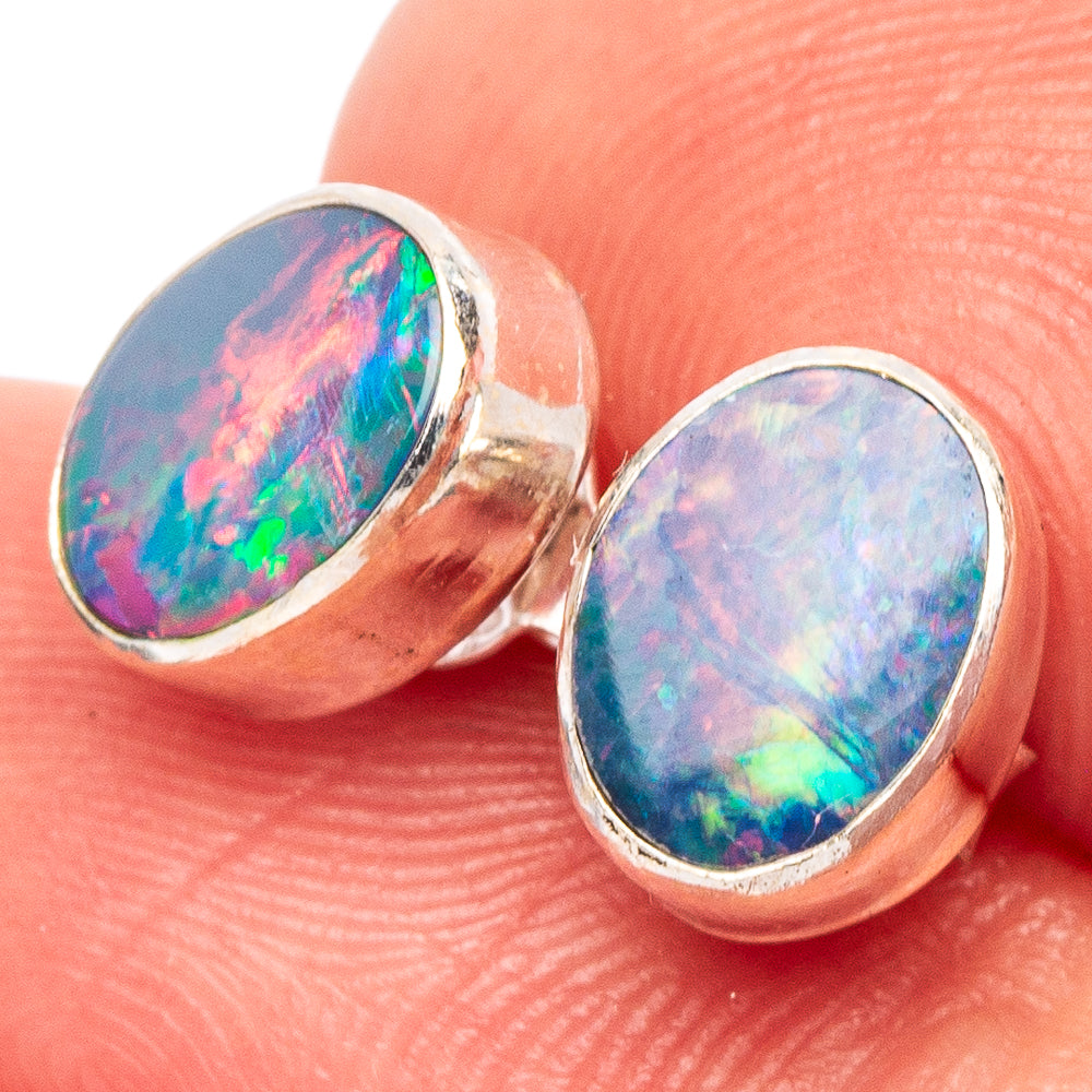 Rare Doublet Opal Earrings 3/8" (925 Sterling Silver) E2669