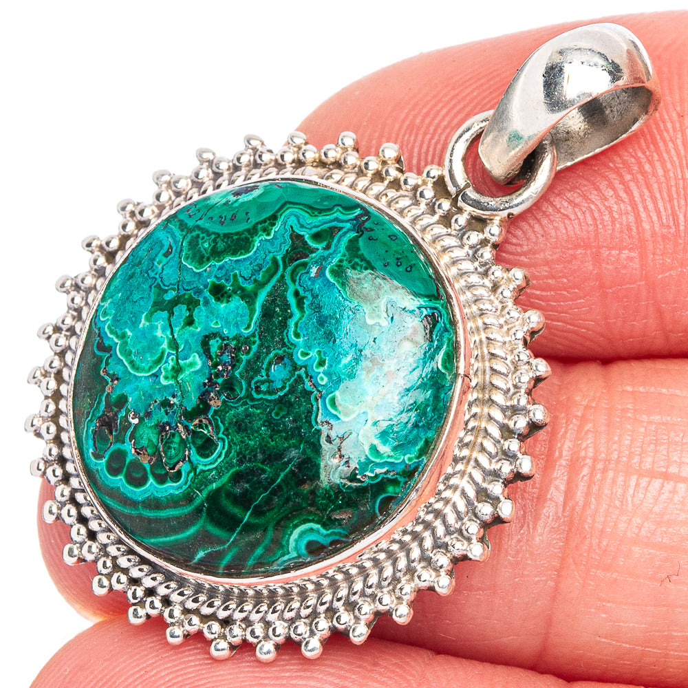 Malachite In Chrysocolla Pendant 1 3/8" (925 Sterling Silver) P40538