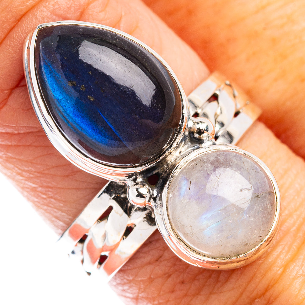 Labradorite, Rainbow Moonstone Ring Size 8.75 (.925 Sterling Silver)