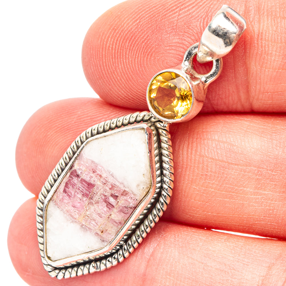 Pink Tourmaline In Quartz Pendant 1 5/8" (.925 Sterling Silver)