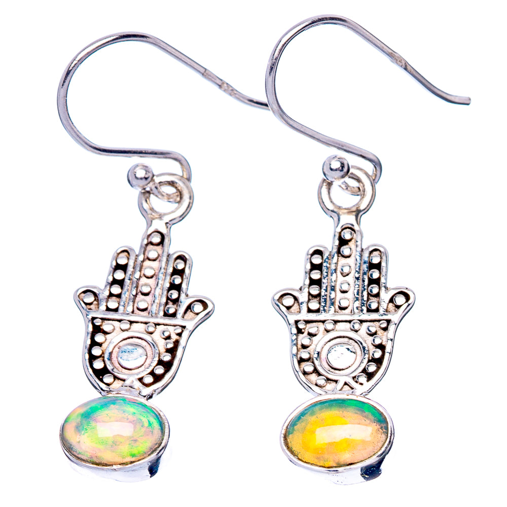 Rare Ethiopian Opal Peace Earrings 1 3/8" (925 Sterling Silver) E1522