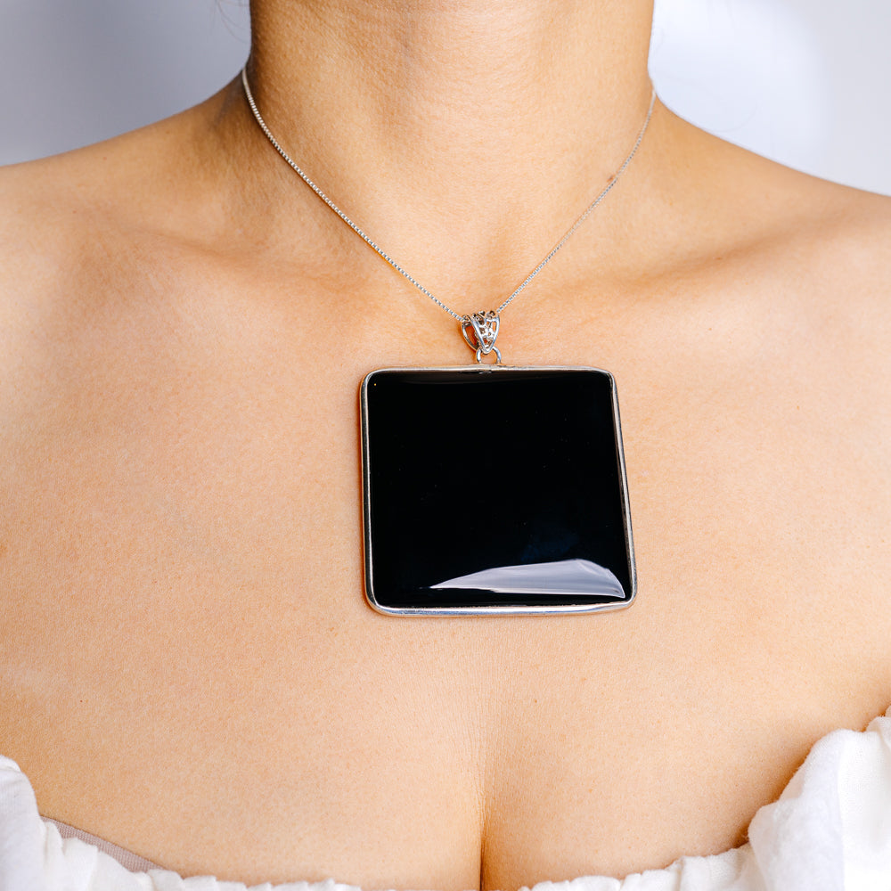 Gigantic Black Onyx Pendant 3" (.925 Sterling Silver)