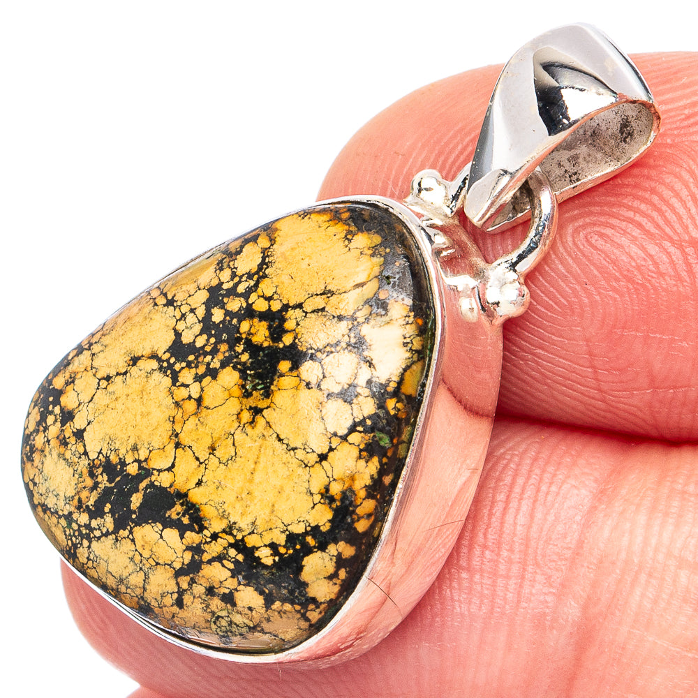 Hubei Spiderweb Turquoise Pendant 1 1/4" (925 Sterling Silver) P45186