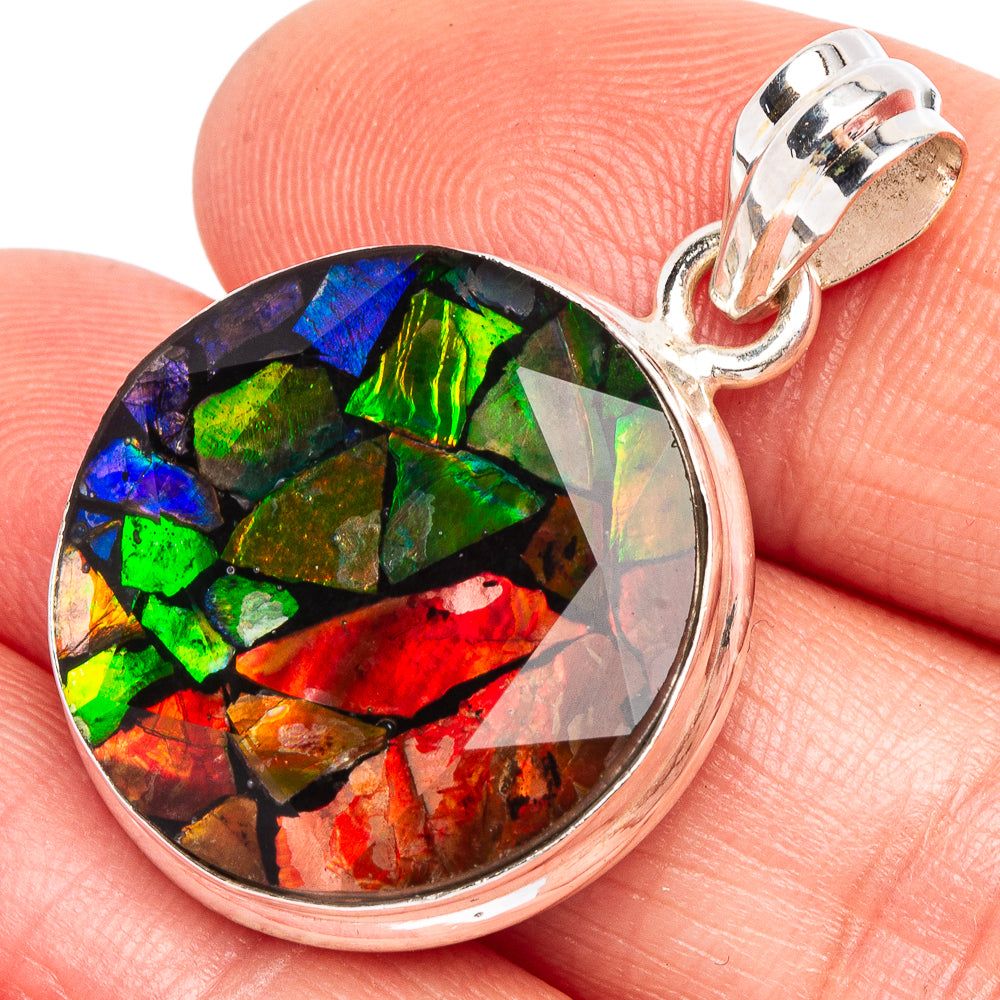 Rare Mosaic Ammolite Pendant 1 3/8" (925 Sterling Silver) P44956