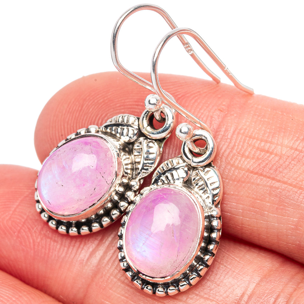 Pink Moonstone Earrings 1 1/8" (925 Sterling Silver) E1377