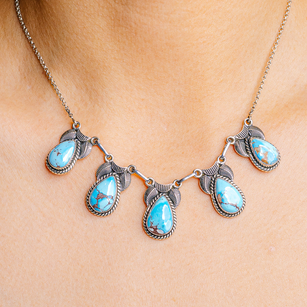 Golden Hills Turquoise Necklace 16 to 18" (.925 Sterling Silver)