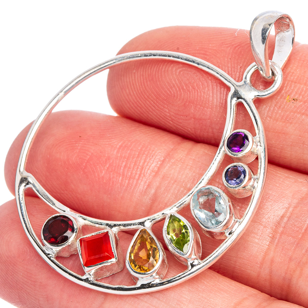 Chakra Moon Pendant 1 3/4" (925 Sterling Silver) P40553