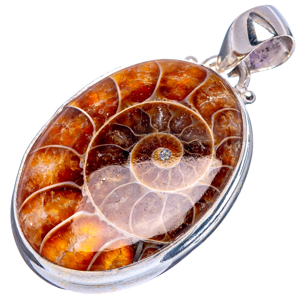 Rare Ammonite Fossil Pendant 1 1/2" (925 Sterling Silver) P43386
