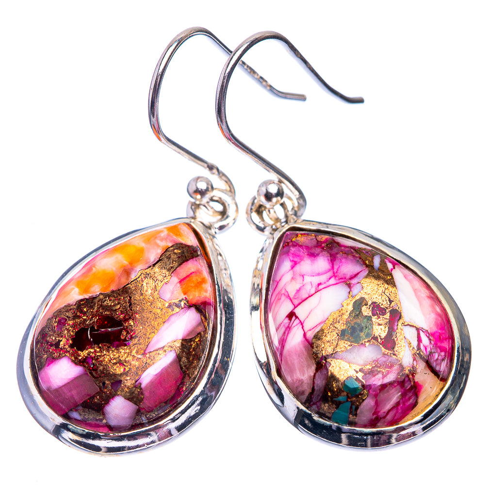 Kingman Pink Dahlia Turquoise Earrings 1 3/8" (925 Sterling Silver) E432458