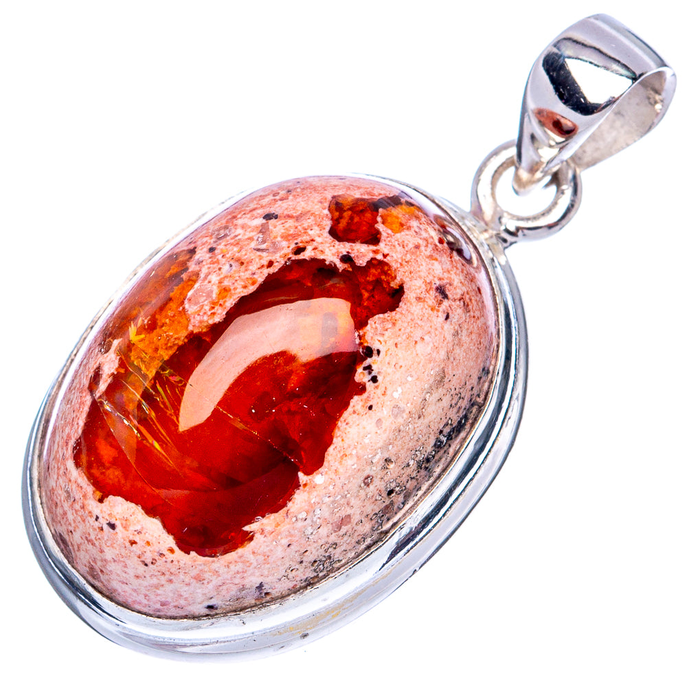 Rare Mexican Fire Opal Pendant 1 3/8" (925 Sterling Silver) P41974