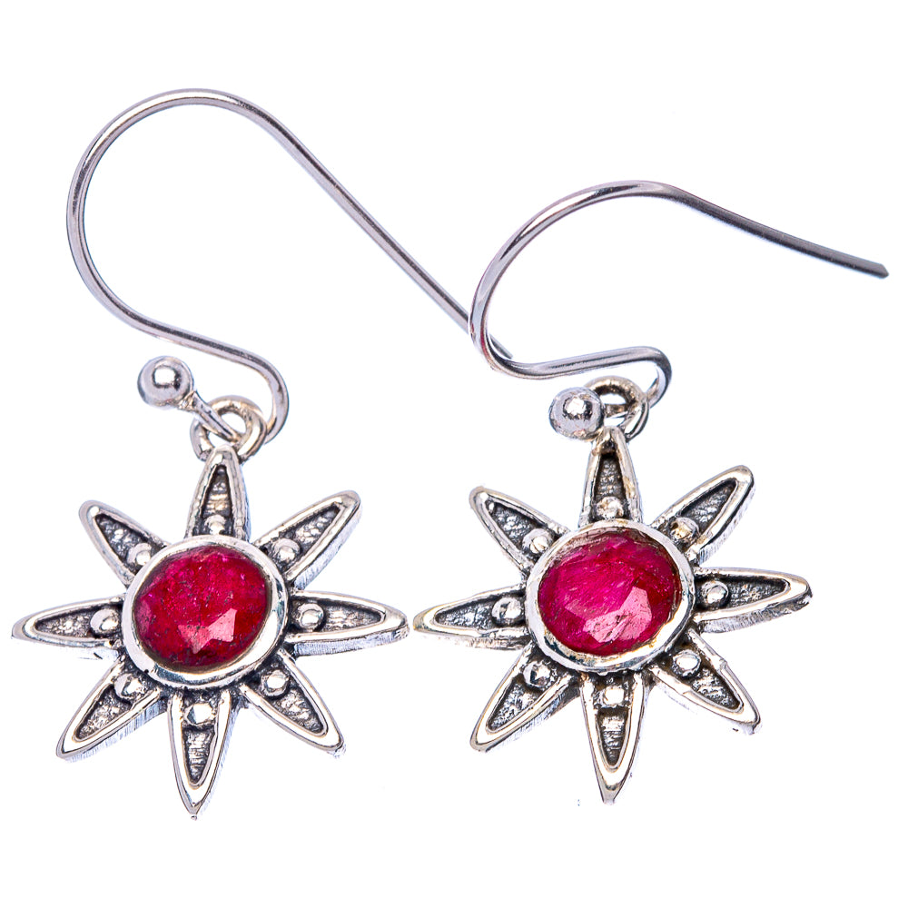 Red Sillimanite Flower Dainty Earrings 1 1/4" (925 Sterling Silver) E2074