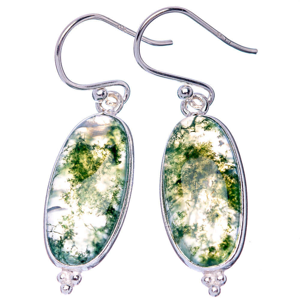 Green Moss Agate 925 Sterling Silver Earrings 1 1/2" (925 Sterling Silver) E1450
