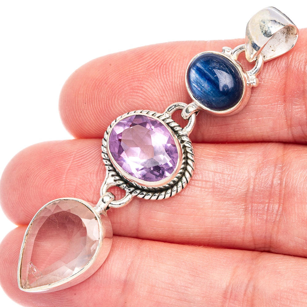 Rose Quartz, Amethyst, Kyanite Pendant 2 1/4" (925 Sterling Silver) P40602