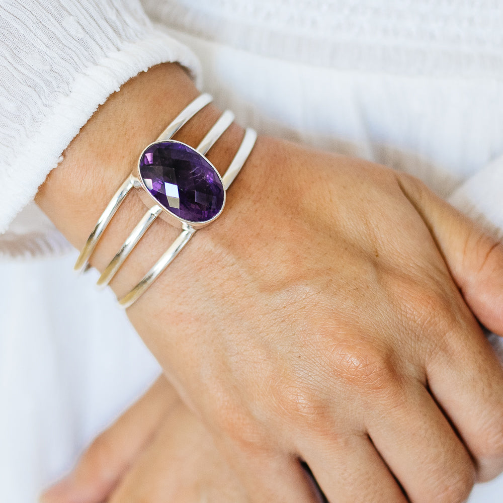Amethyst Cuff Bracelet (925 Sterling Silver) BR90264