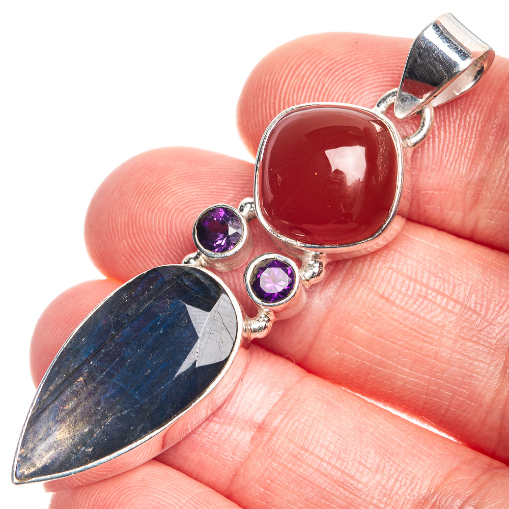 Labradorite, Carnelian, Amethyst Pendant 2 1/8" (925 Sterling Silver) P39711