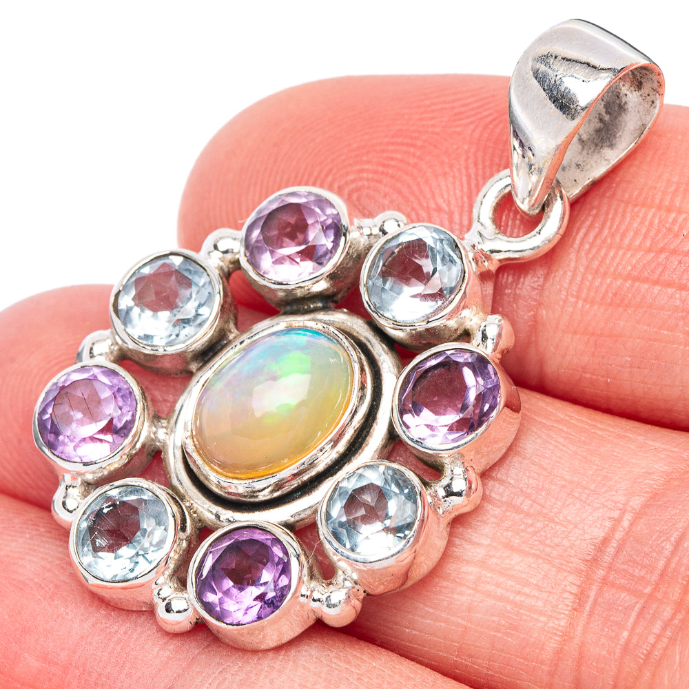 Rare Ethiopian Opal, Blue Topaz, Amethyst Pendant 1 1/2" (925 Sterling Silver) P40977