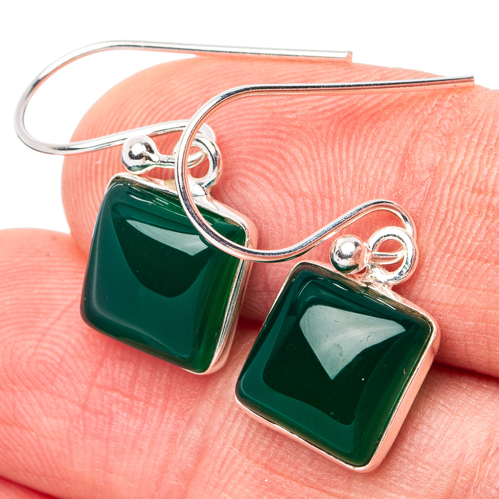 Green Onyx Earrings 1" (925 Sterling Silver) E3107