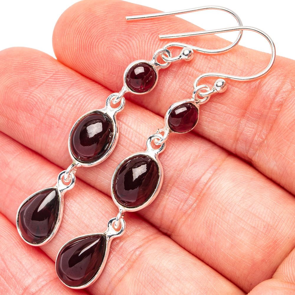 Garnet Earrings 2 1/8" (925 Sterling Silver) E3130