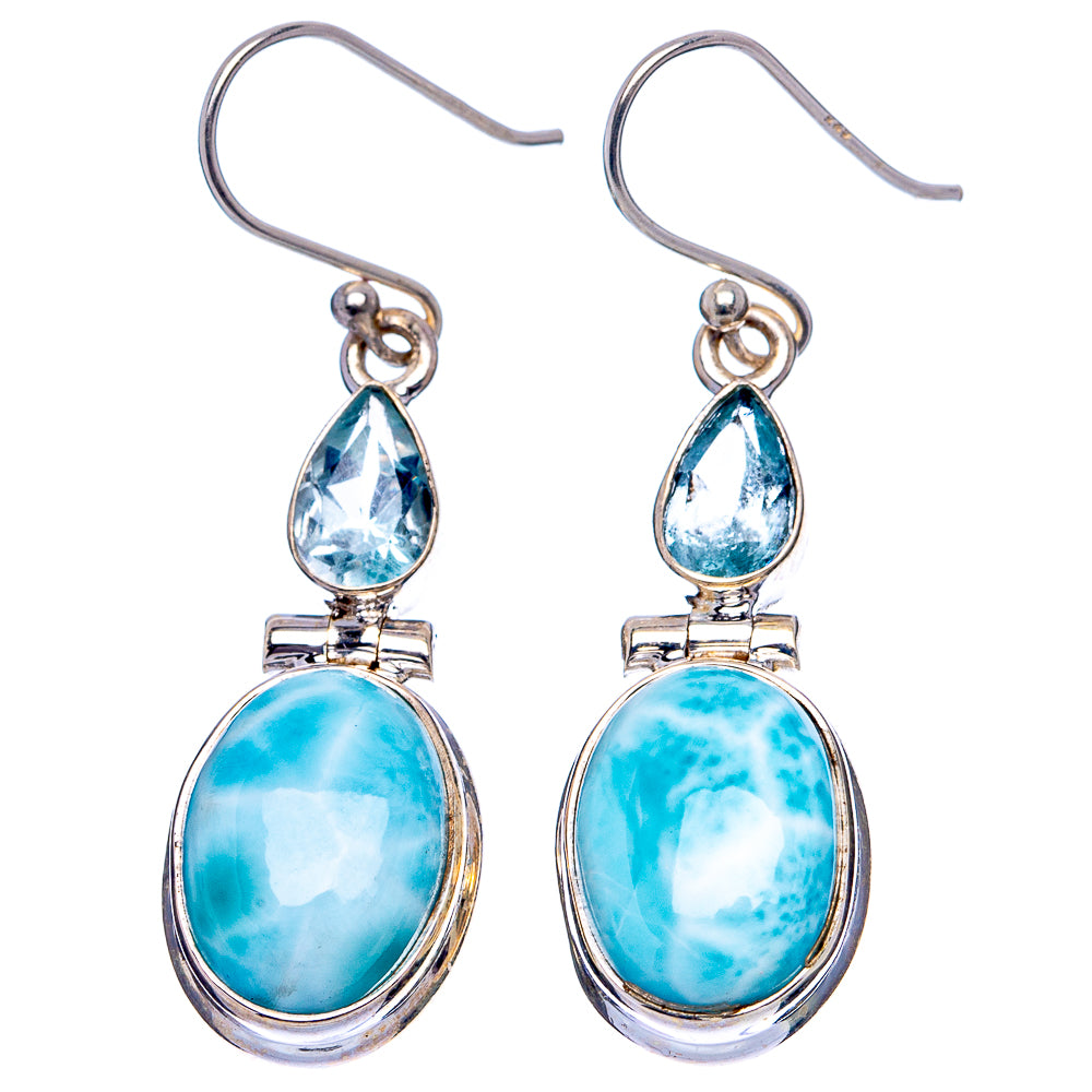 Rare Larimar, Blue Topaz Earrings 1 5/8" (.925 Sterling Silver)