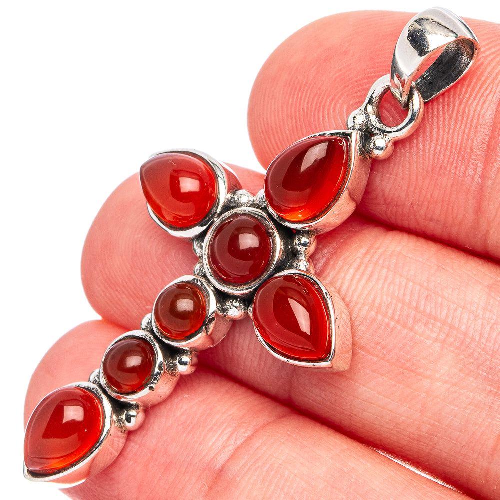 Carnelian Cross Pendant 1 3/4" (925 Sterling Silver) P45460