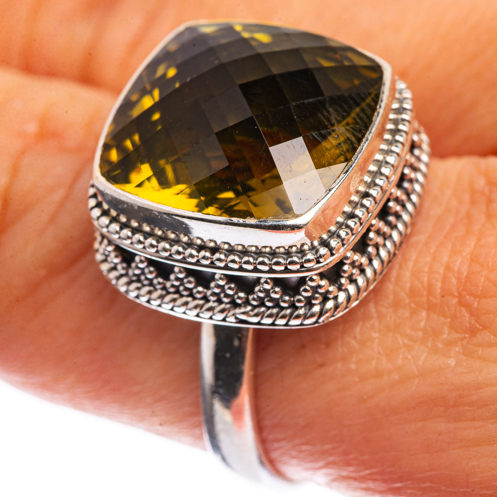 Faceted Olive Quartz 925 Sterling Silver Ring Size 9