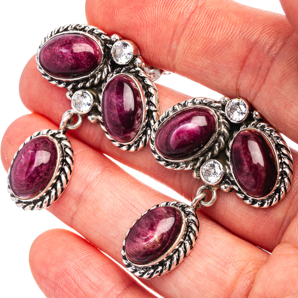 Purple Spiny Oyster Necklace & Earrings Set 19 to 21" (.925 Sterling Silver)